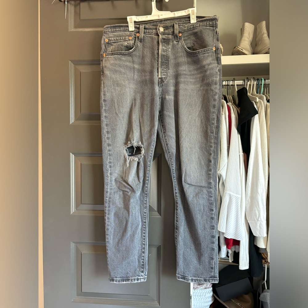 Gray Distressed Levi 501s